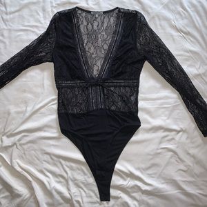 Long Sleeve Black Lace Body Suit